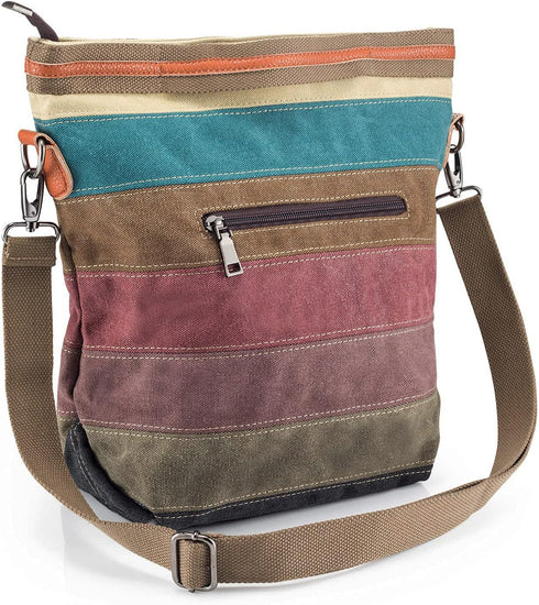 SNUG STAR Canvas Handbag Multi-Color Striped Lattice Cross Body Shoulder Purse Bag Tote-Handbag for Women...