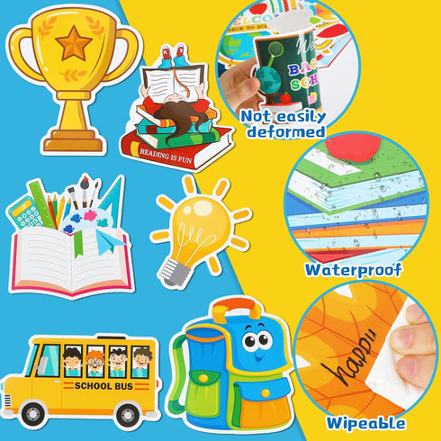 JUNEBRUSHS 56Pcs Classroom Bulletin Board Decorations Set, BACK to SCHOOL Cutouts with Border Trims for School Classroom Door Home Wall Decoration...