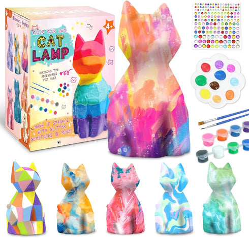 HAPMARS Paint Your Own Cat Lamp Kit 2pcs, DIY Geometric Cat Art Craft Painting Kits for Girls Boys Kid Age 4 5 6 7 8 9 10 11 12+, Art Supplies Cre...