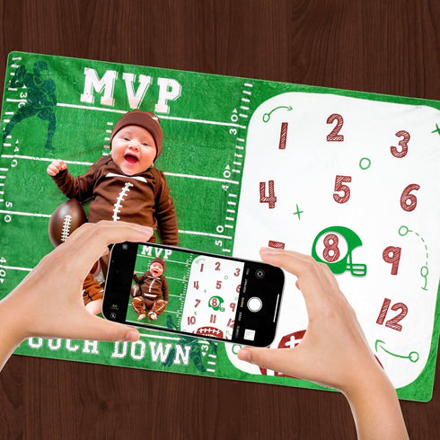 Football Baby Monthly Milestone Blanket Sports Month Blankets Growth Chart Nursery Swaddling Blankets Gift Ideas for Newborn Baby Shower Photograp...