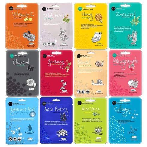 Celavi Essence Facial Face Mask K-Beauty Skincare Korea Skin Care Moisturizing 12 Pack C Set...