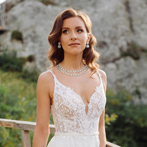Silver Necklace and Earrings Set Crystal Bridal Wedding Jewelry Sets for Brides Bridesmaid Prom Costume Accessories for Women...