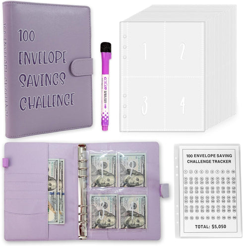 100 Envelopes Money Saving Challenge, Money Saving Binder with Cash Envelopes, Savings Challenges book with envelopes, Finance Books and Bill Orga...