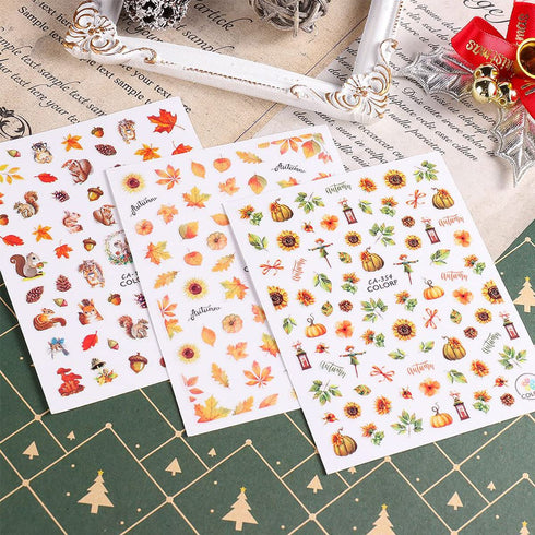 Fall Nail Art Stickers 3D Self-Adhesive Thanksgiving Nail Art Supplies Maple Leaf Nail Stickers Pumpkin Leaf Squirrel Sunflower Flower Designs Nai...