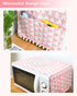 Microwave Oven Cover Dustproof Cotton Machine Protector Decorative Kitchen Appliance Cover with Side Storage Pockets (11.8 x 35.4 Inch, Pink Trian...