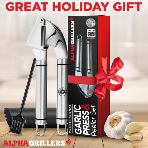 Garlic Press Stainless Steel - Professional Garlic Mincer and Crusher with Silicone Peeler Dishwasher Safe...