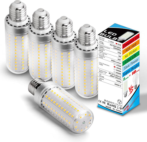 Big 1.57*4.92inch/ E26 E27 LED Corn Light Bulb 150W Equivalent 2000lm 4000K Natural White,15W E26 Medium Base Non-dimmable Candelabra Ceiling Fan ...