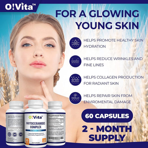 Phytoceramides Complex, Skin repair and Rejuvenation, Anti-aging Support, Plant-derived Ceramides, with Vitamins C, B-6, and B-12, 2-month Supply ...
