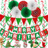 Fecedy Merry Christmas Hanging Paper Banner Triangle Bunting Paper Flower Fan Swirl Streamers&Christmas Tree Santa Claus Banner for Merry Christma...
