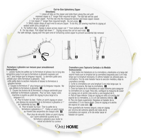 Dritz Home 44238 Nylon Upholstery Zipper, 3-1/4-Yards (Cut to Size), Cream...