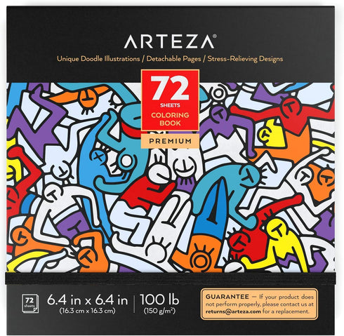 ARTEZA Adult Coloring Book, Doodle Designs, 72 Sheets, 6.4x6.4 Inches Coloring Pages, 100 lb Paper...