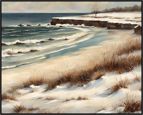 Posterizer 1 pcs-snowy winter nature scene in oil painting style-14-Landscape & Nature Art-GIft for Men Women Teens-Dining Room Decor- unframed wa...