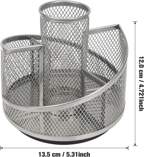 Pen Holder for Desk,Mesh Desk Organizer,360 Degree Rotating Metal Mesh Desktop Organizer,Stepped Design with 5 Compartments,Home Office Art Supply...