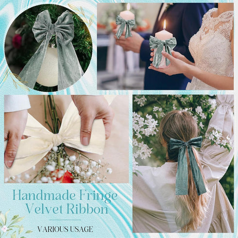 Velvet Ribbon 3 Inch Velvet Ribbon Handmade Fringe Ribbons Frayed Thick Ribbon for Xmas Gift Wrapping Crafts Bouquet Wedding Decorations (Dusty Bl...