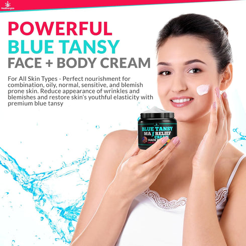 Blue Tansy Oil Face Cream-Balancing Essential Oil Full Body Lotion-Promotes Clear Skin, Wrinkle And Pore Minimizer, Hydrating Night Cream Or Daily...
