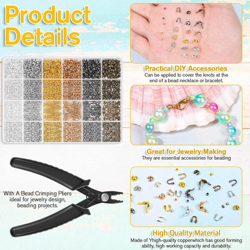 2220 Pieces Crimp Beads for Jewelry Making, Acejoz Knot Covers, Crimp Tubes and Wire Guardians with Crimping Pliers for DIY Jewelry Bracelets Neck...