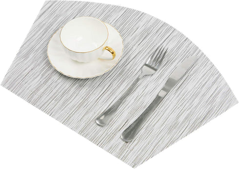 SHACOS Small Round Table Placemats Wedge Placemat Set of 4 Non Slip Heat Resistant Woven Vinyl Table Mats Wipe Clean Indoor Outdoor (4, Gray White...