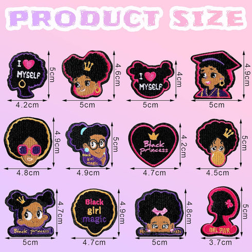 12 Pcs Black Girl Embroidered Patches Iron Sew on Patch Applique GRL Pwr Princess Rules Fabric Clothing Accessories Badge DIY Black History Month ...