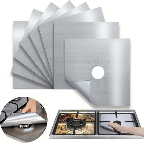 Stove Burner Covers-Gas Stove Protectors Silver with Upgraded Density and Coating, Reusable, Non-Stick,Fast Clean Liners for Kitchen. Stove top Co...
