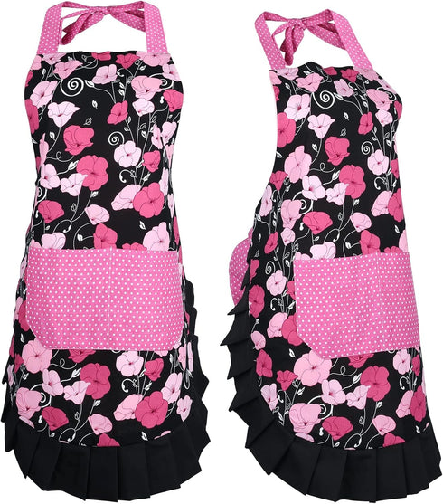 G2PLUS Mothers Aprons for Women with Pockets, Extra Long Ties, Vintage Damask Apron, Perfect for Kitchen Cooking, Baking and Gardening, 29 x 21 - ...