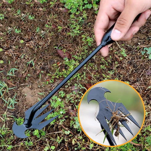 Weed Puller Tool Uprooting Weeding Tool with Long Handle Portable 4 Teeth Steel Hand Weeder Weed Remover Garden Standing for Backyard Farm Manual ...