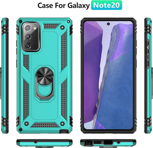 for Samsung Galaxy Note 20 Case, Note20 5G Case with HD Screen Protectors, Androgate Military-Grade Metal Ring Holder Kickstand 15ft Drop Tested S...