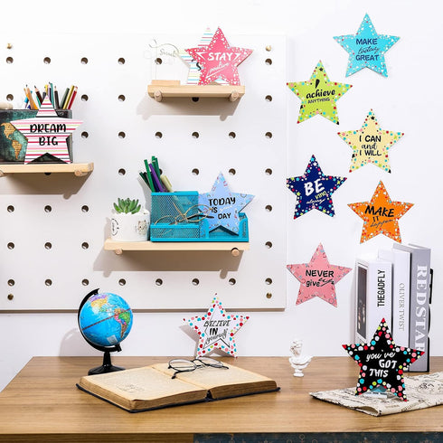 72 Pcs 5.9" Star Cutouts Paper for Bulletin Board Decorations Glitter Star Cutouts Positive Sayings Star Confetti Cutouts for Bulletin Board Class...