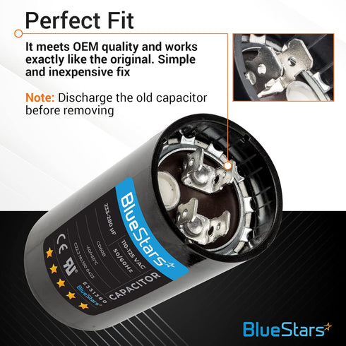 233-280 uf mfd 110-125VAC ±20% Volts Round Motor Start Capacitor 50/60 Hz AC Electric Replacement part by Blue Stars...