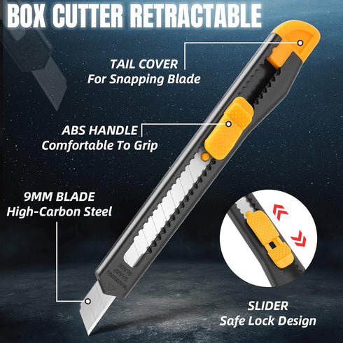 4 Pack Box Cutter Retractable, Utility Knife 9MM Wide Snap-Off Blades, Exacto Knife for Cutting Box, Wrapping, Cardboard, Extended Razor Knife, Bo...