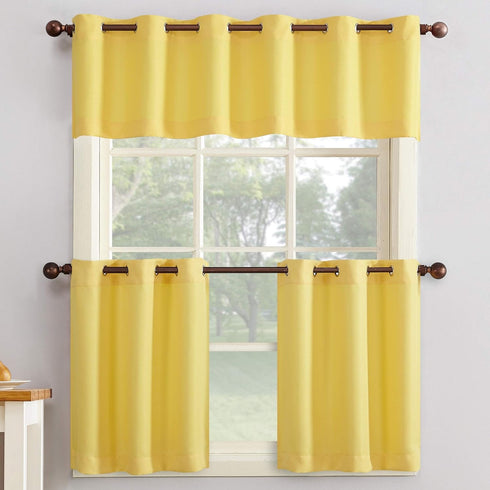 No. 918 Montego Casual Textured Semi-Sheer Grommet Kitchen Curtain Valance, 56" x 14", Yellow...