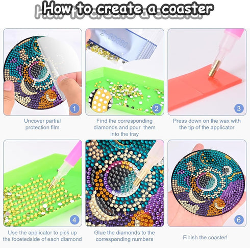 8 Pieces Diamond Art Coaster Kit with Holder DIY Sun and Moon Diamond Art Coaster Gifts 5d Diamond Dot Coaster for Beginners Adults Kids Art Table...