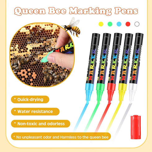9 Pieces Queen Bee Marking Kit Including 5 Color Queen Marker Pens 1 Marking Bottle 3 Marking Clips for Beekeeping Supplies Beekeeper Marking Tool...