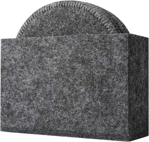 Drink Coasters Set of 6 with Holder - Dark Gray Round Water Absorption Felt Mat, Prevent Furniture from Dirty and Scratched, Suitable for Kinds of...