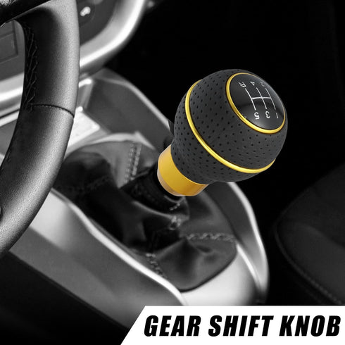 uxcell 1 Set 5 Speed Car Gear Shift Knob Black Faux Leather with Yellow Thread with Accessories Black Yellow...