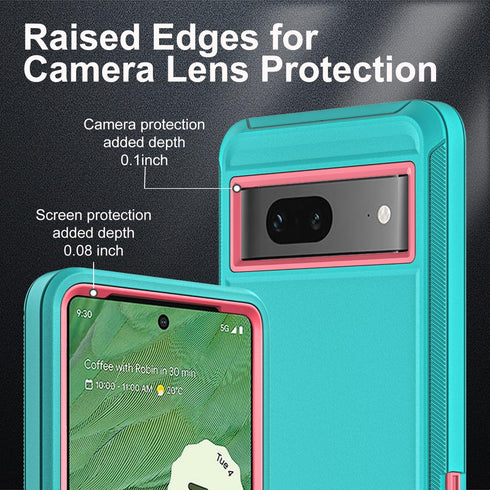 for Google Pixel 7 Case, Military Grade 3 in 1 Heavy Duty Shockproof/Drop Proof/Dust Proof Case with 2Pcs Tempered Glass Screen Protector (Aqua Bl...