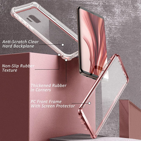 Dexnor Compatible with Samsung Galaxy S9 Case with Screen Protector Electroplated Frame Clear Back Cover Rugged 360 Full Body Protective Shockproo...