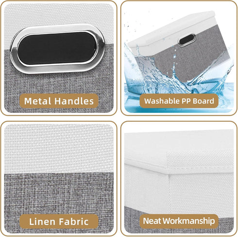 Yawinhe Collapsible Storage Box, Waterproof Storage Basket Bins, with Lids and 2 Handles, Closet Organizers, for Clothes, White/Gray, 15''Lx9.8''W...
