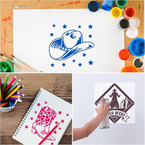 Western Cowboy Painting Stencils - 20 Pcs Reusable Stencils for Painting on Wood, Cowgirl Stencils Painting Template, Western Landscape Scene Sten...