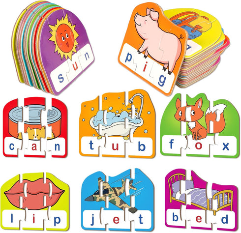 CVC Puzzle Cards for Kids,CVC Word Games,Phonics Games,Speech Therapy Toys for Toddlers,3 Alphabet Letter Word Puzzles,learning Spelling Games,Pre...