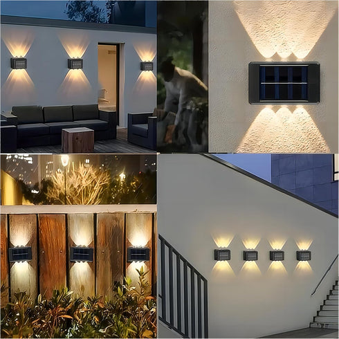 4 LED Waterproof Solar Fence Lights Up and Down, Small Solar Step Light, White Deck Lighting Illuminate Outdoor for Patio Shed Pool...