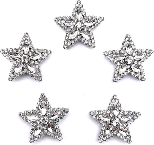 5 Pcs Star Shaped Sliver Rhinestone Crystal Sew on Buttons Embellishments for Crafts Clothing Decoration...