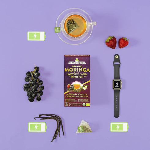 Miracle Tree's Moringa Energy Tea - Vanilla Oolong Grape | Super Caffeinated Blend | Healthy Coffee Alternative, Perfect for Focus | Organic Certi...