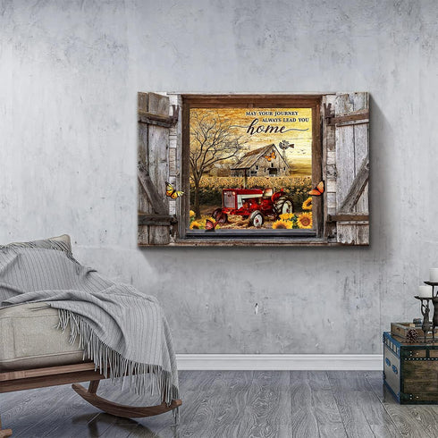 Farmhouse Canvas Wall Art Red Old Tractor Picture Kitchen Wall Decor Rustic Sunflowers Country Painting for Bedroom Bathroom Living Room Prints Ar...
