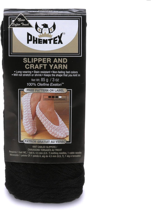 Phentex Slipper & Craft Yarn, 3 Ounce, Black, Single Ball...