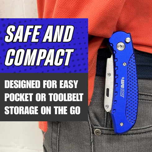 Rapid Edge Extend-A-Blade Utility Knife, Folding Razor Knife with 3 Blade Positions, Includes 5 Double-Length Serrated Utility Knife Blades...