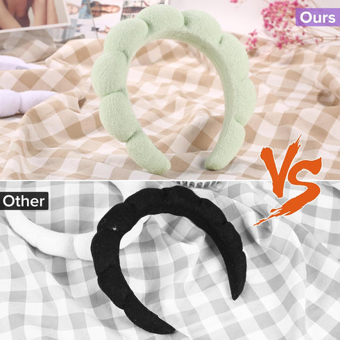 Spa Headbands for Women Ladies- Puffy Makeup Headband Combo Pack- Set of 2 Terry Towel Cloth Fabric Hair Bands for Washing Face(white+light green)...