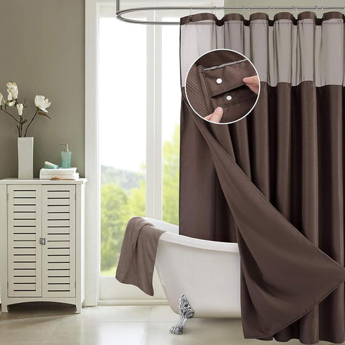 Waffle Weave Shower Curtain With Liner Sets - Modern shower curtain for Bathroom With Mesh Top Window - Premium Quality Fabric Snap S??ower Cur??a...