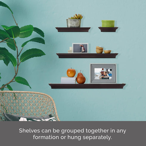 Melannco Floating Wall Shelves for Bedroom, Living Room, Bathroom, Kitchen, Nursery, Set of 4, Espresso, 4 Count...