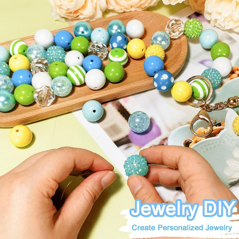 50Pcs Chunky Bubblegum Beads 20mm Christmas Gumball Rhinestone Beads Large Pearl Beads with 48pcs Tiny Round Spacers, Extender Chains, Beading Wir...