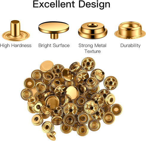 40 Pieces (10 Sets) Gold Leather Snap and Fastener Kit Tool 5/8 inches (15mm) Snaps for Leather Fasteners Kit for Leather Stainless Snaps Button f...